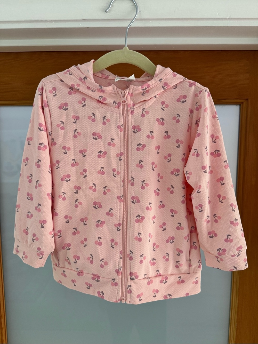Pink Cherry Print Hooded Zip Jacket